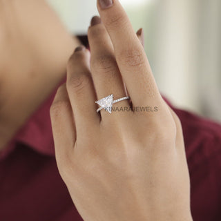 triangle diamond hidden halo solitaire engagement ring