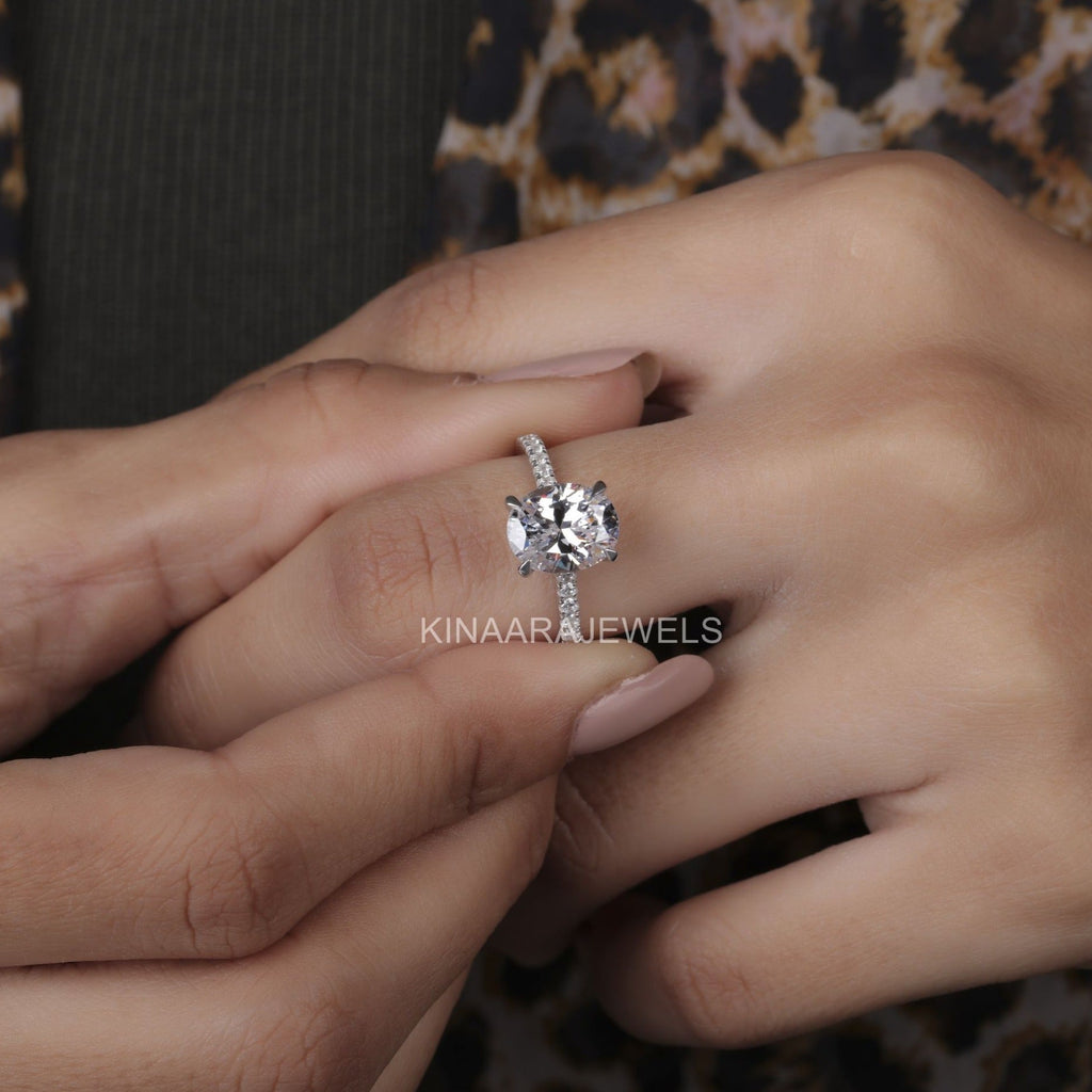 oval cut lab grown diamond hidden halo engagement ring