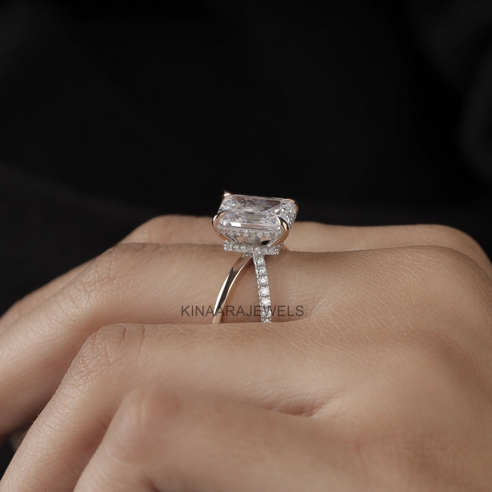 Radiant Cut Criss Cross Shank Solitaire Engagement Ring - Kinaara Jewels1
