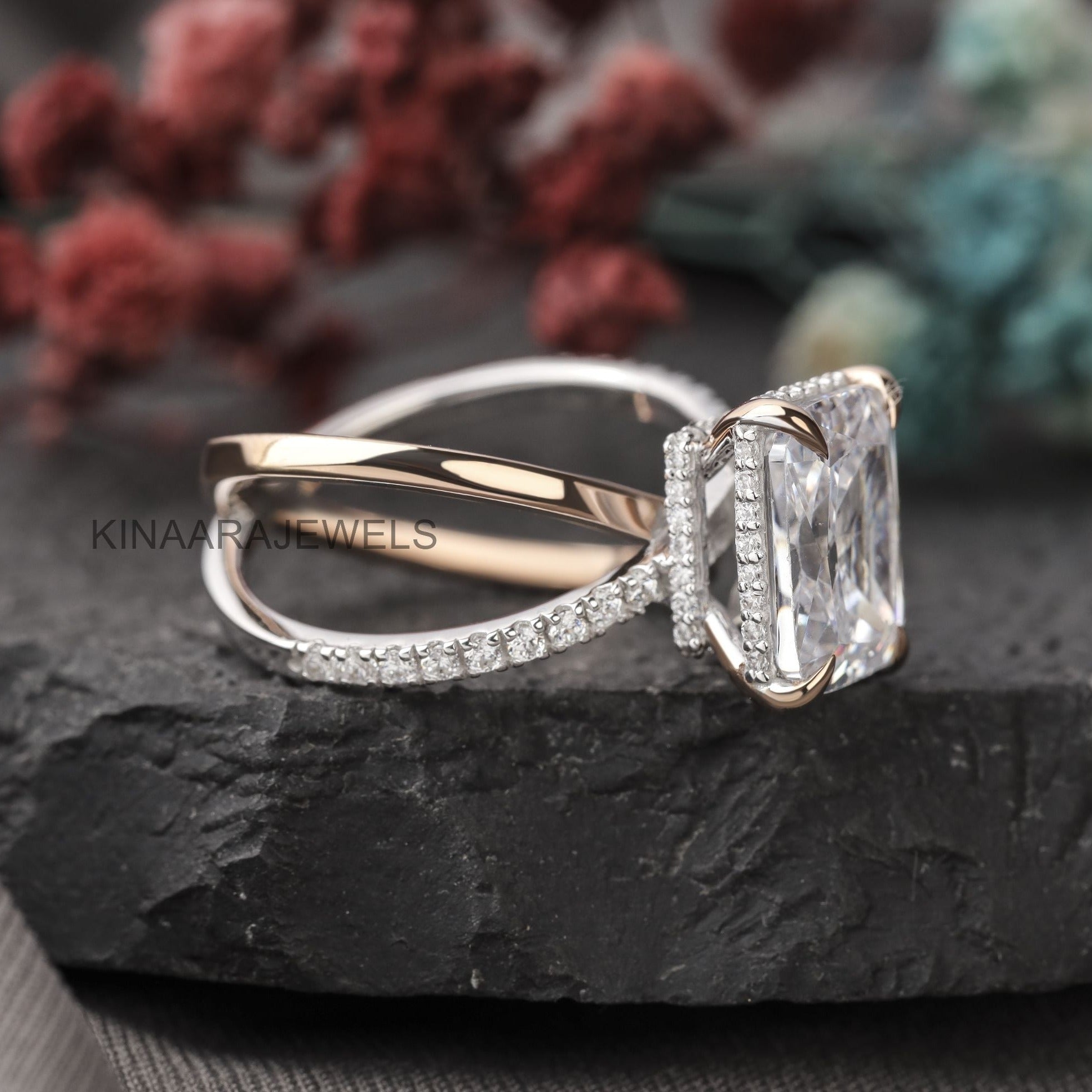 Radiant Cut Criss Cross Shank Solitaire Engagement Ring - Kinaara Jewels