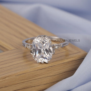 Elongated Cushion Cut Moissanite Diamond 14K Solid White Gold Engagement Ring