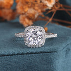 2 Ct Cushion Cut Lab Grown Diamond Halo Engagement Ring, 10K-14K-18K Solid Gold Ring 