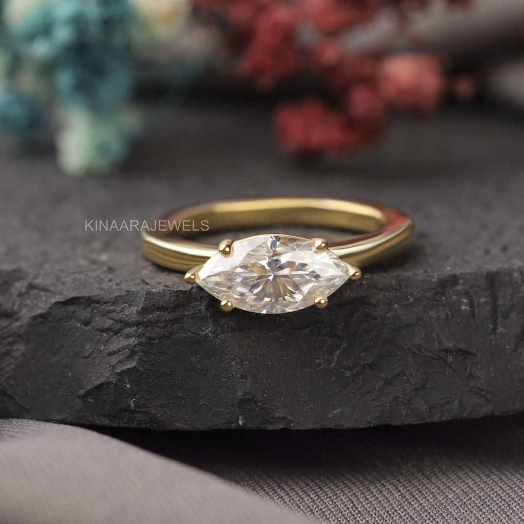 East West Marquise Cut Lab Created Diamond Solitaire Engagement Ring