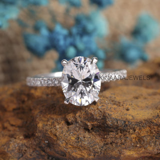 2.5 CT Oval Cut Lab Grown Diamond Hidden Halo Engagement Ring