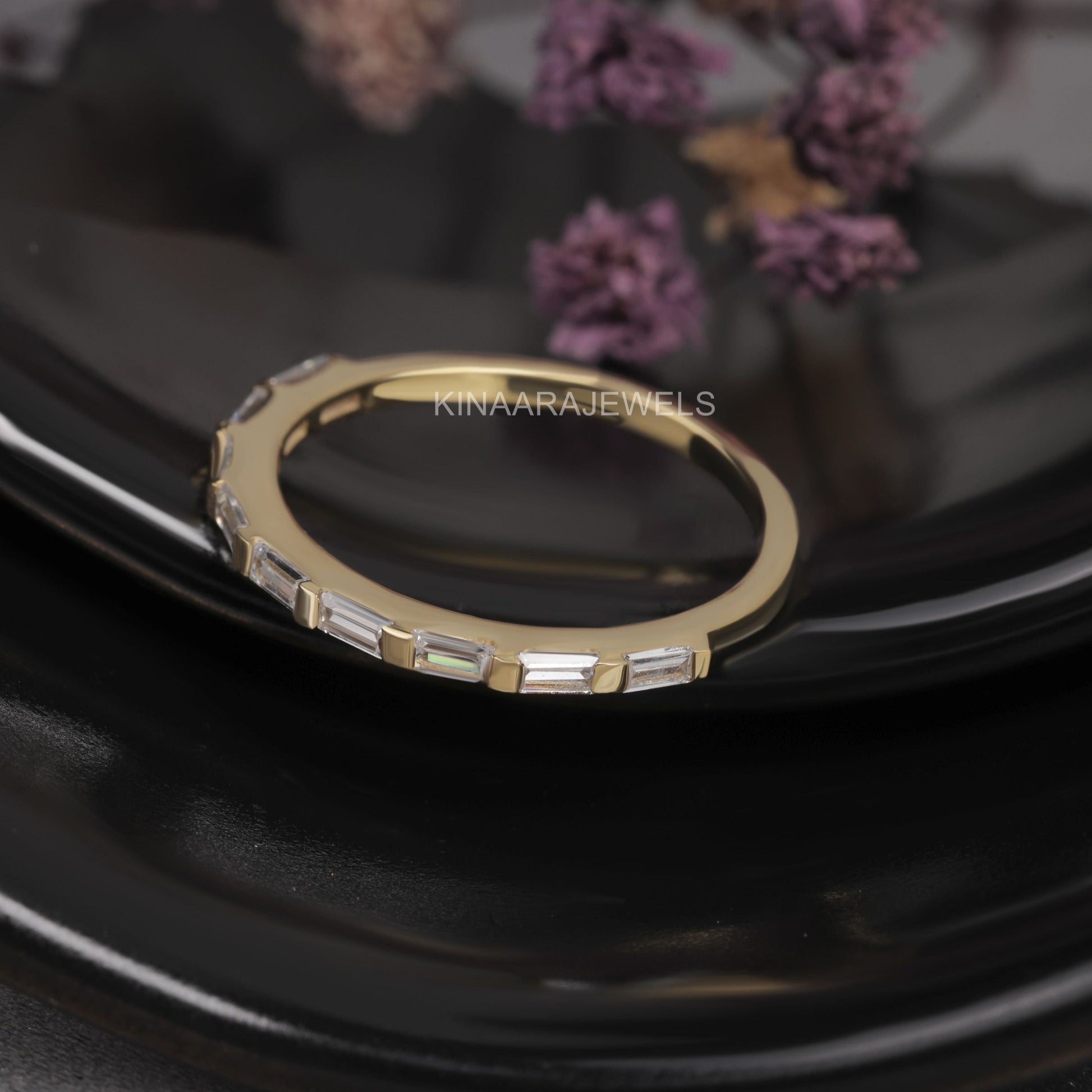 baguette diamond bar set half eternity band
