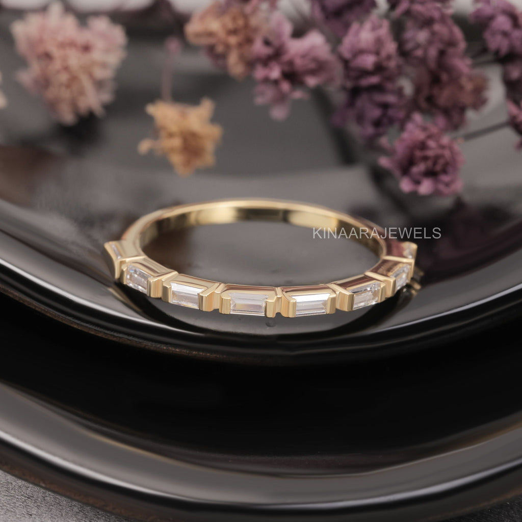 Baguette Cut Lab Grown Diamond Bar Set Half Eternity Band