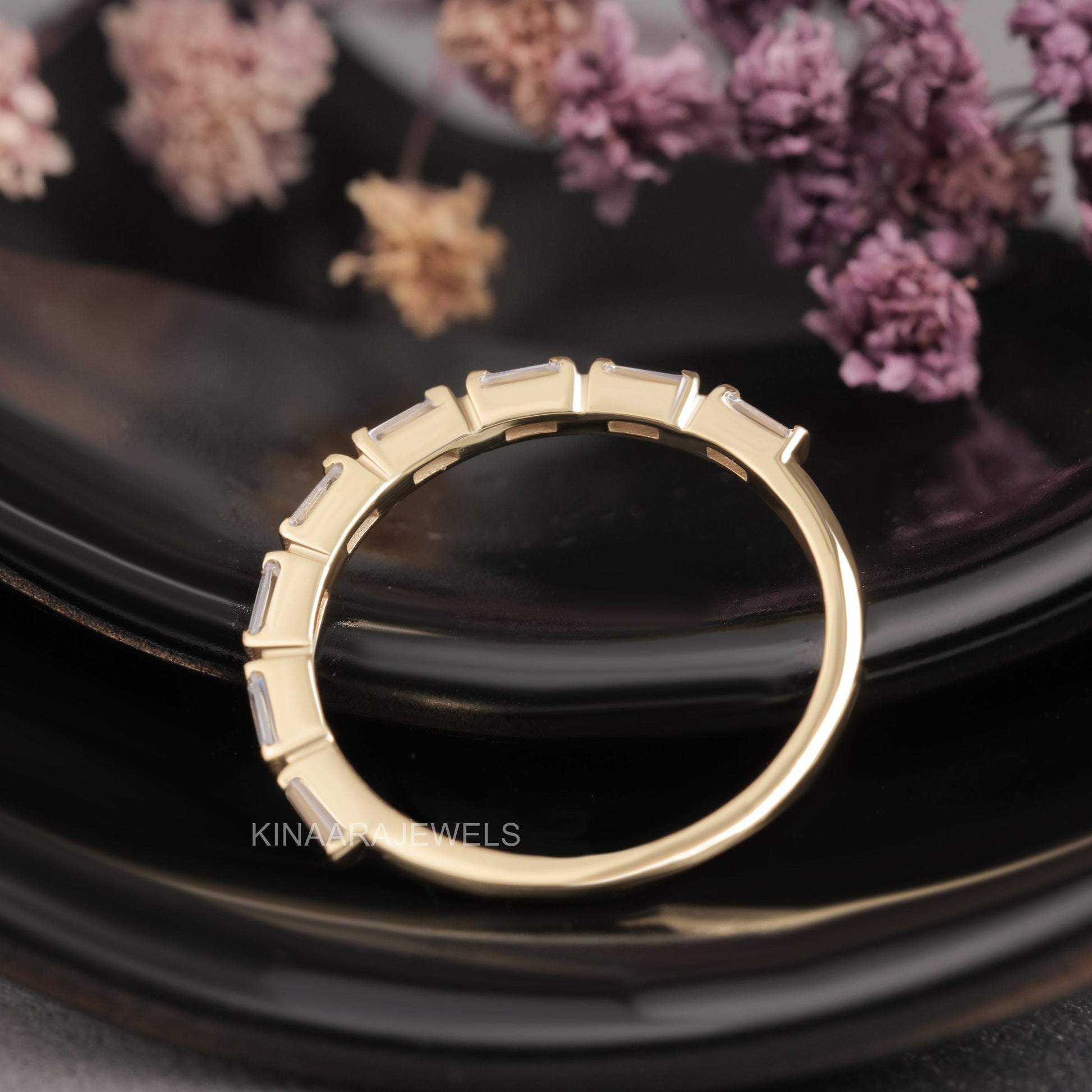 baguette diamond half eternity wedding band
