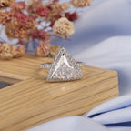 Triangle Cut Moissanite Halo Engagement Ring, Pave Set Ring 					