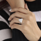 Triangle Cut Moissanite Halo Engagement Ring, Pave Set Ring3