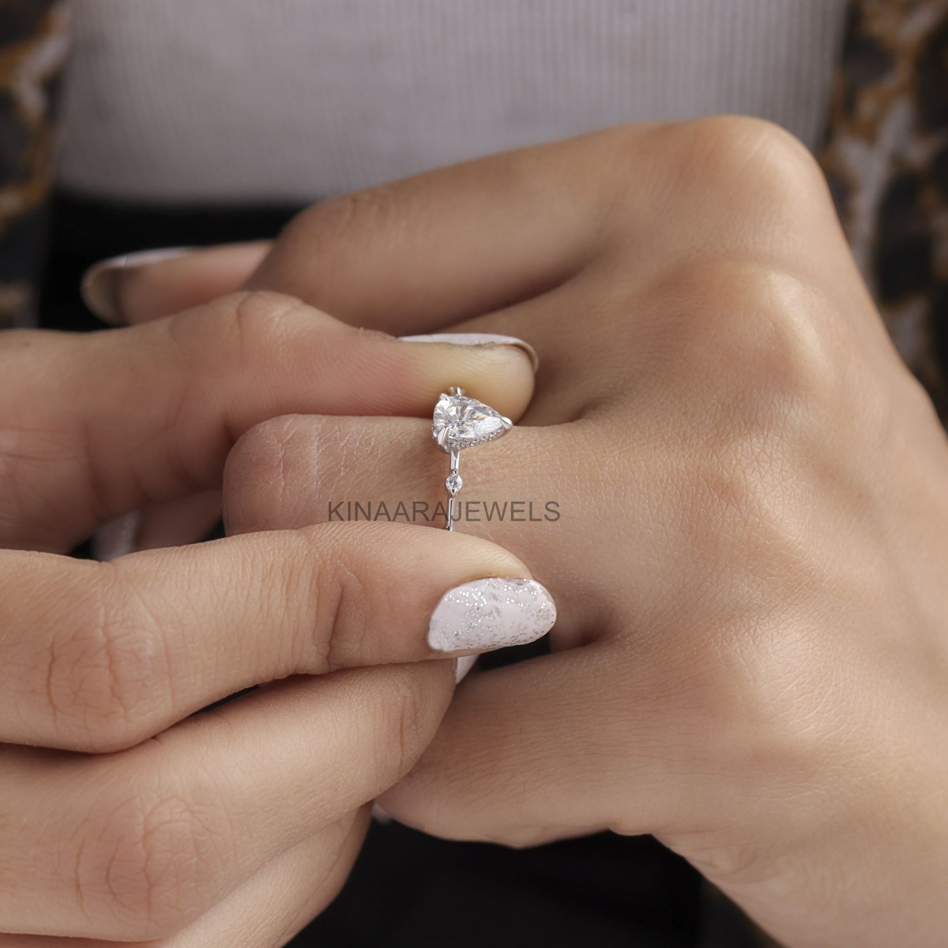 pear cut lab grown diamond ring