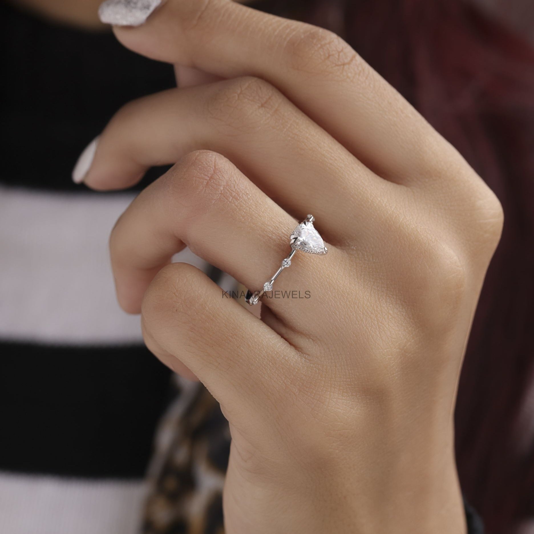Pear Cut Lab Grown Diamond 14K White Gold Ring - Kinaara Jewels