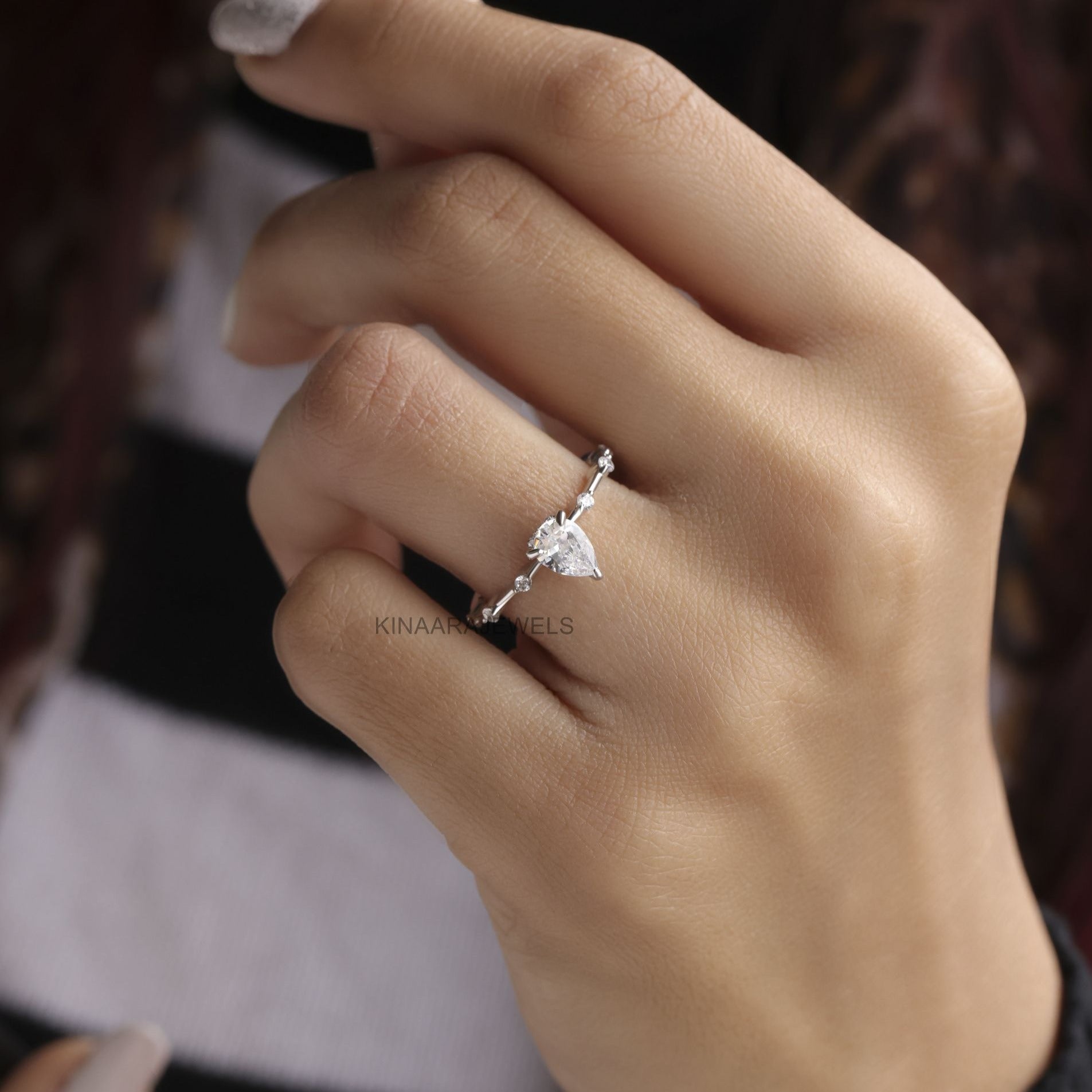 pear cut lab grown diamond engagement ring