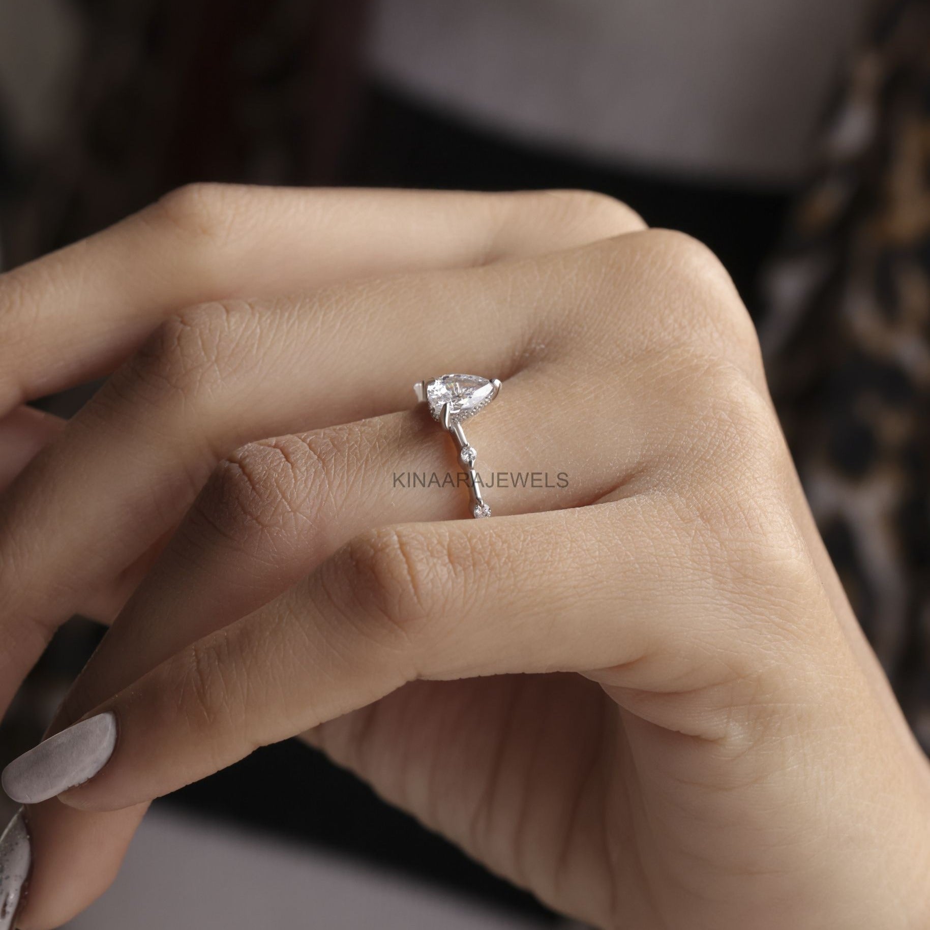 pear shape lab grown diamond ring