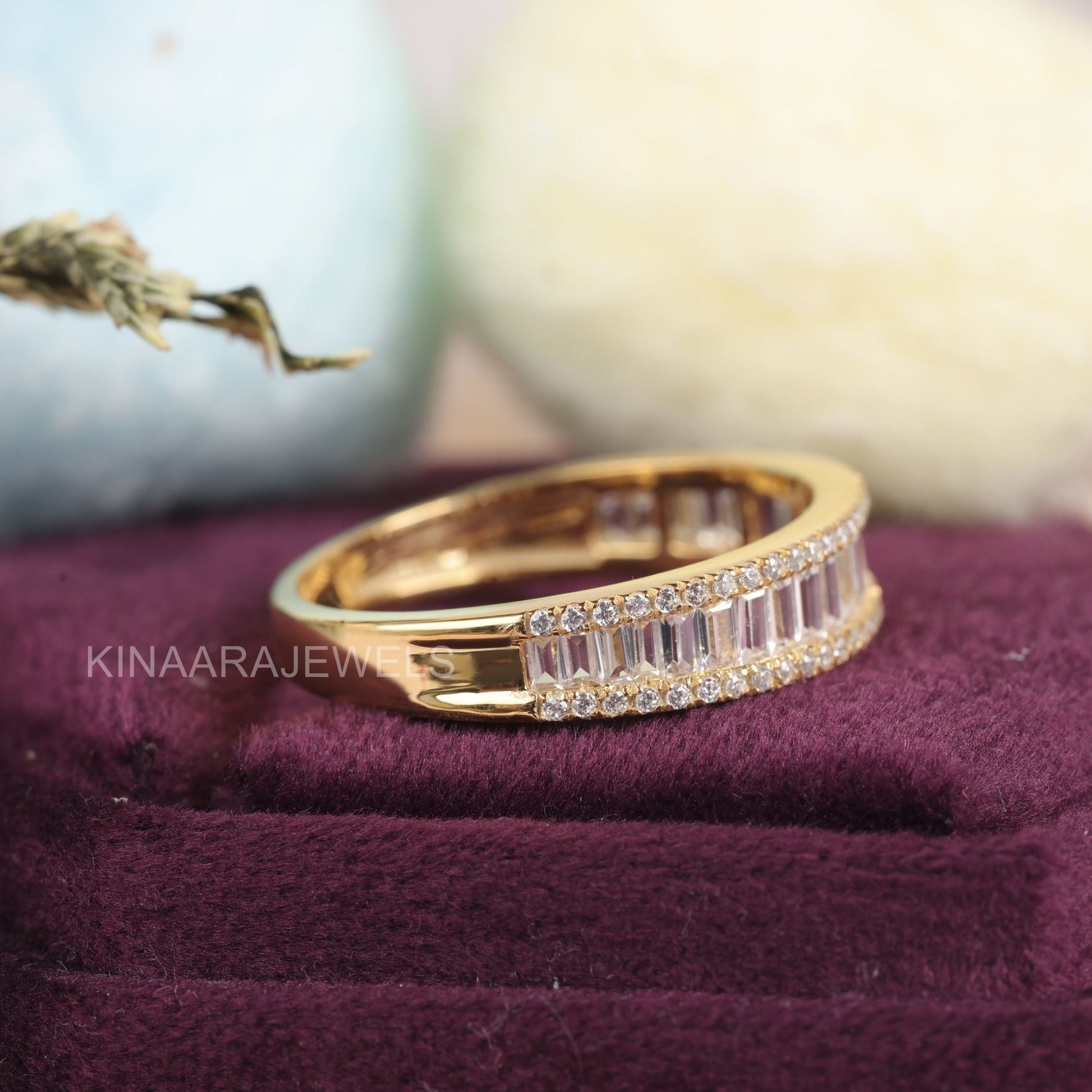 Round And Baguette Diamond Half Eternity Band