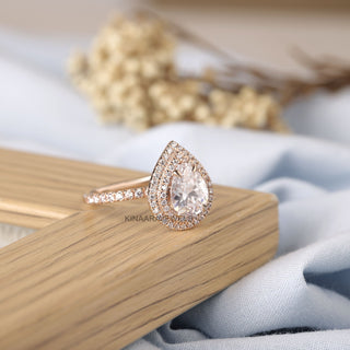 Pear Shaped Diamond Double Halo Traditional Ring - Kinaara Jewels