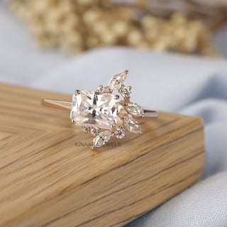 Vintage Radiant Cut Lab Grown Diamond Cluster Engagement Ring