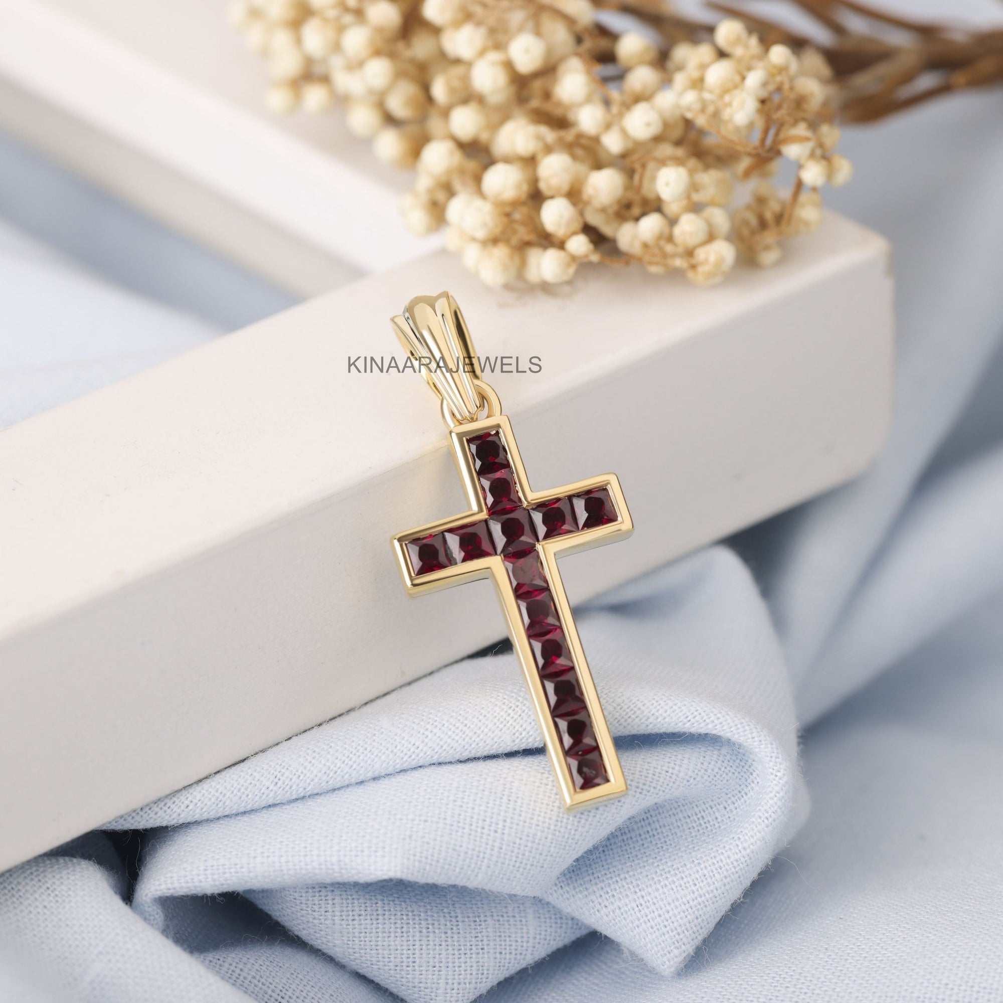 Christ Cross Ruby Pendant in Gold