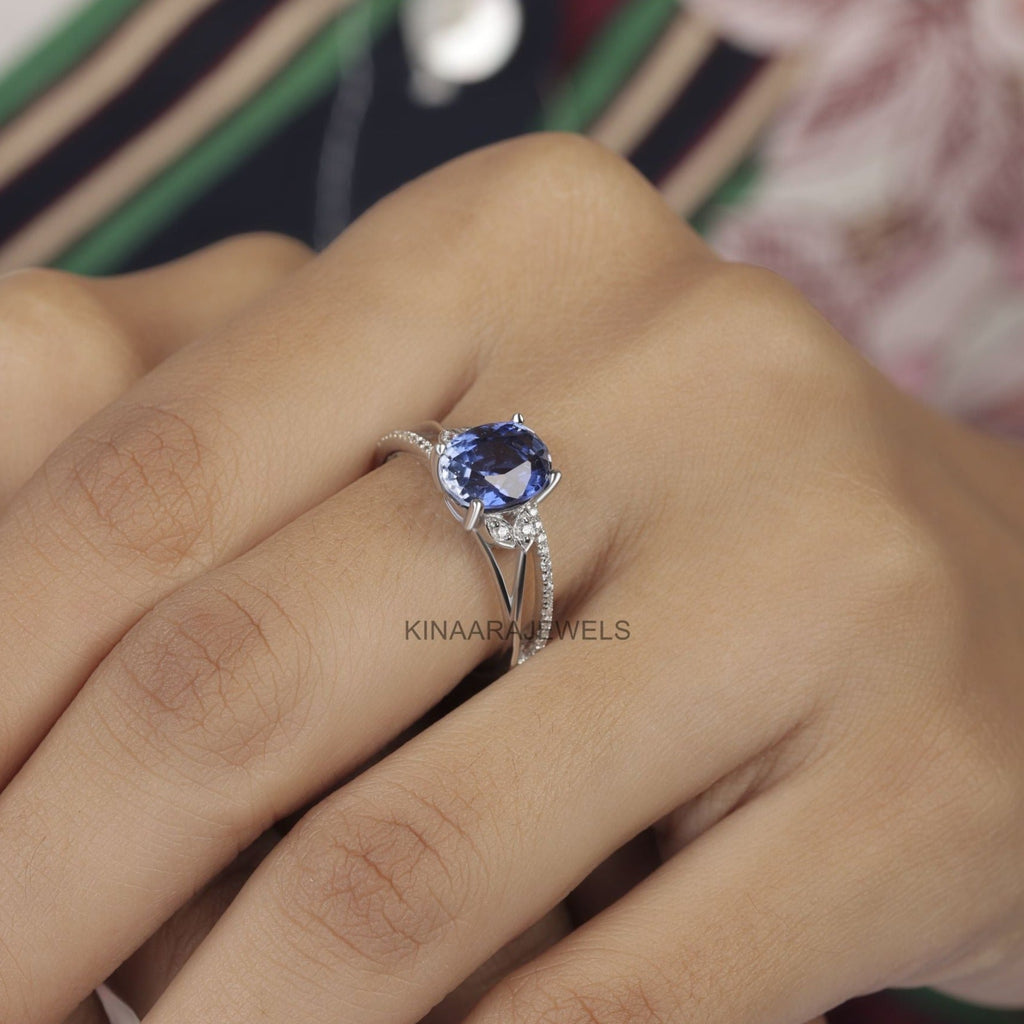 2 Ct Blue Oval Cut Sapphire Engagement Ring