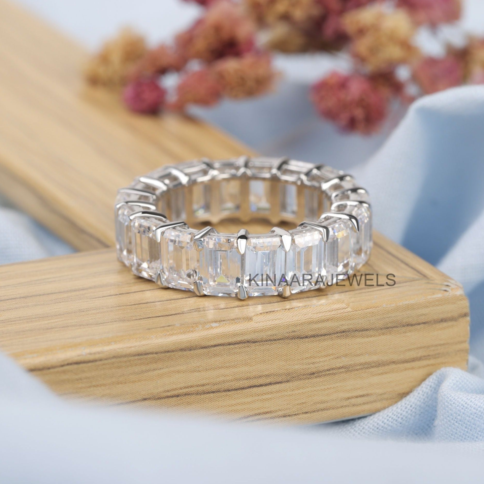 Emerald Cut Moissanite Full Eternity Wedding Band - Kinaara Jewels
