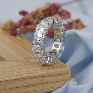 Emerald Cut Moissanite Full Eternity Wedding Band