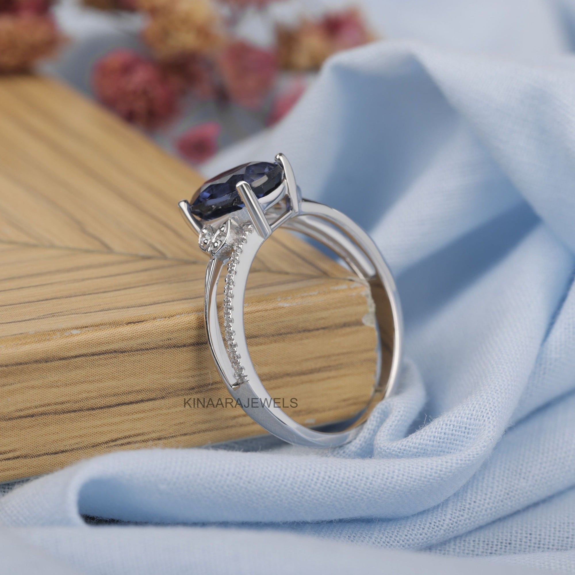 Blue Oval Cut Sapphire Engagement Ring