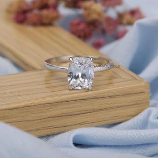 3 CT Cushion Cut Lab Grown Diamond Solitaire Ring, Hidden Halo Ring