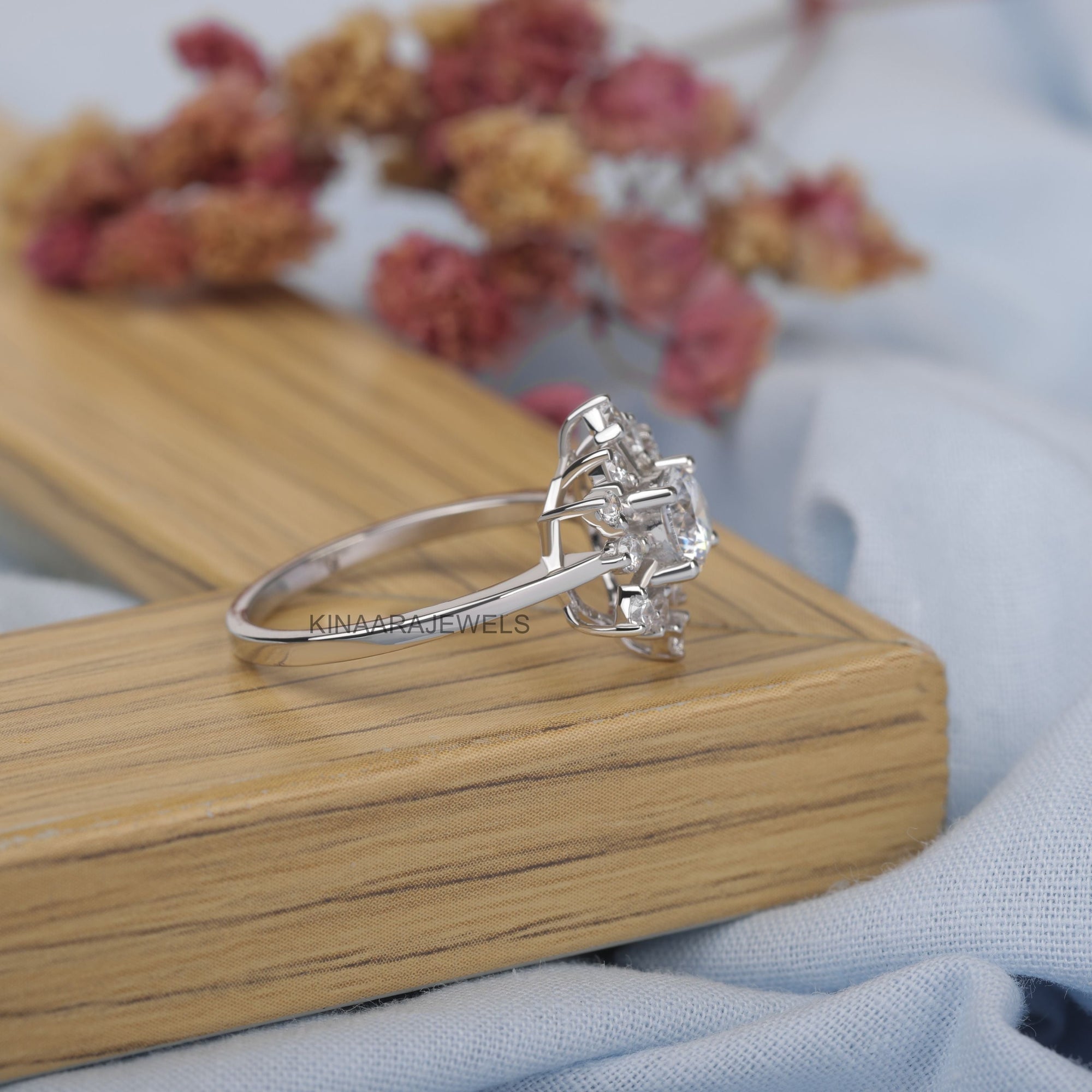 Vintage Snowflake Diamond Halo Engagement Ring - Kinaara Jewels