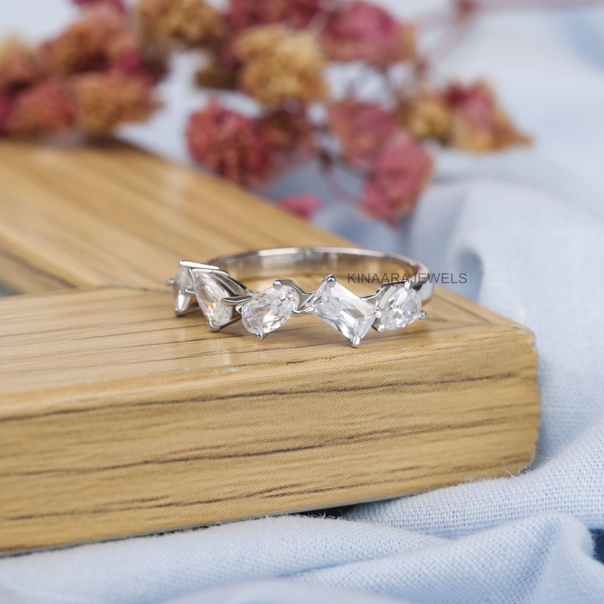 Multi Shape Lab Created Diamond Half Eternity Wedding Band