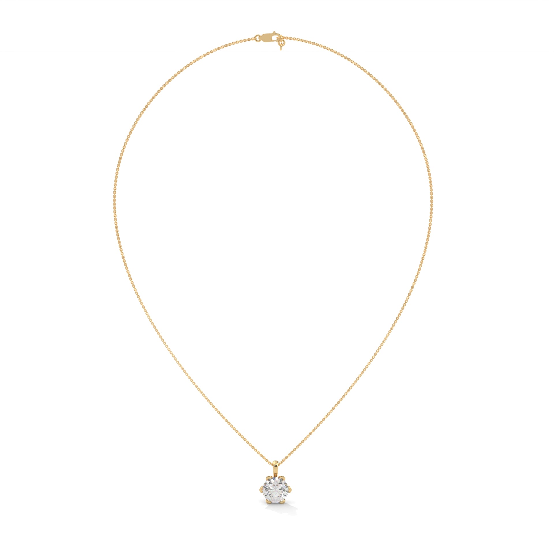 Round Cut Lab Grown Diamond Solitaire pendant with 6 Prong Setting, Pendant with chain