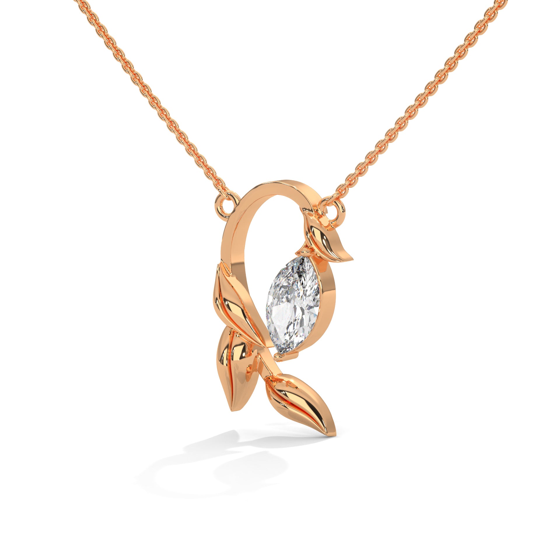 marquise lab diamond leaf design necklace with chain