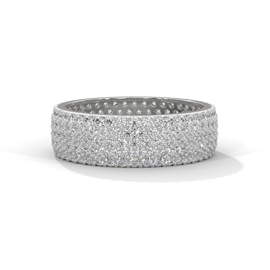 multi row moissanite pave eternity ring in white gold
