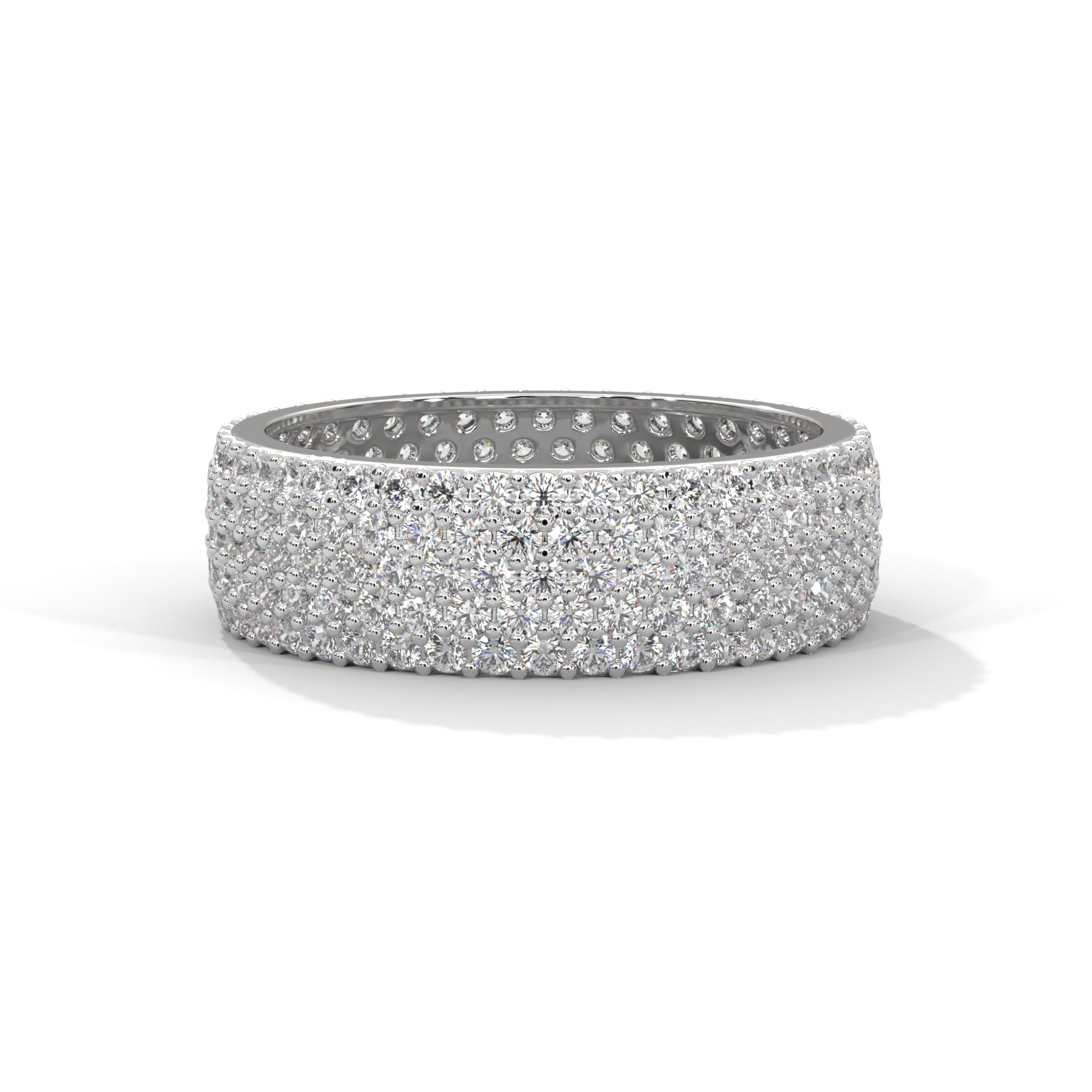 multi row moissanite pave eternity ring in white gold