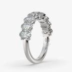 nine oval cut moissanite half eternity band in silver