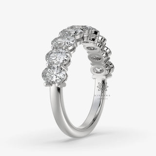 nine oval cut moissanite half eternity band in silver