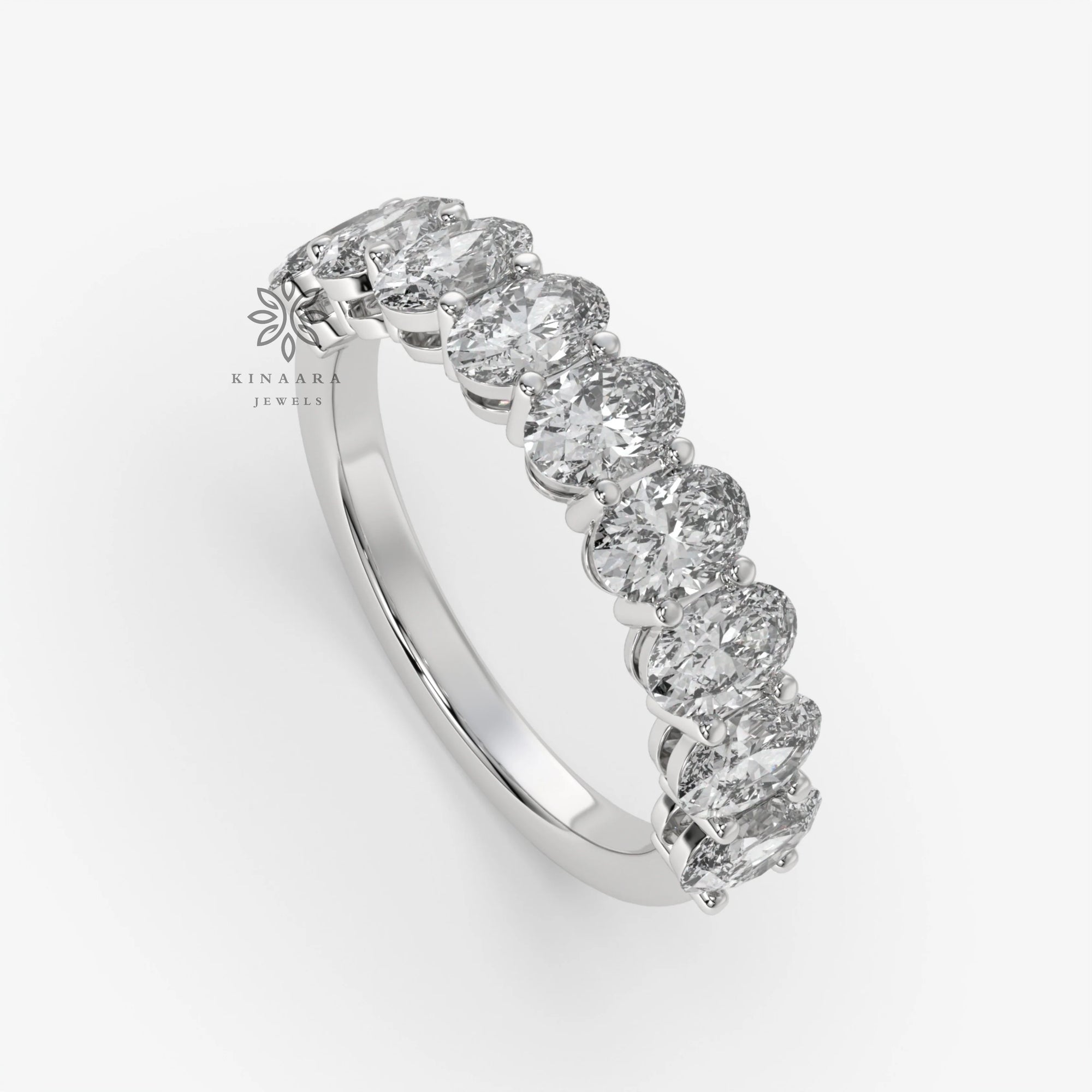 oval cut moissanite half eternity band