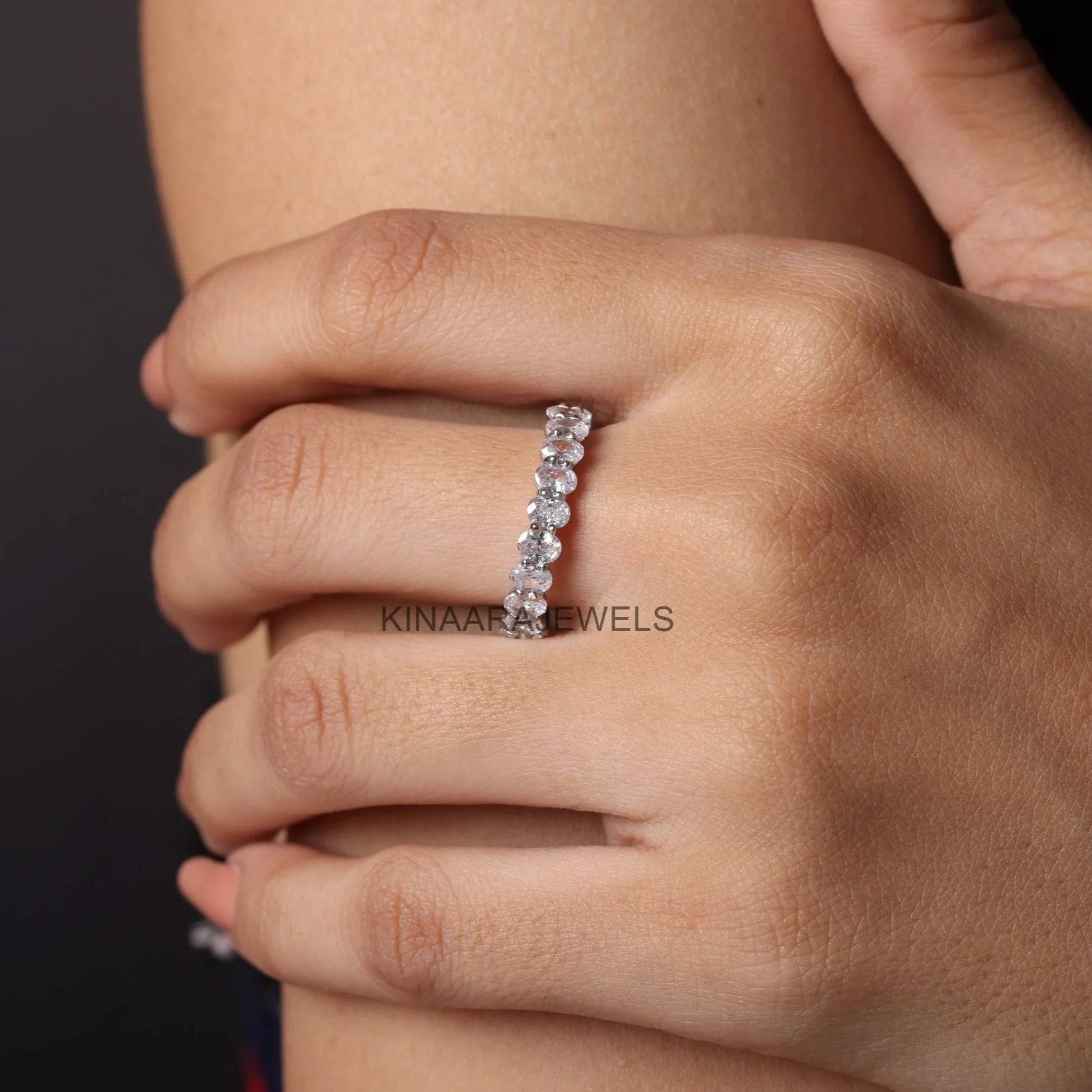 oval moissanite eternity wedding band