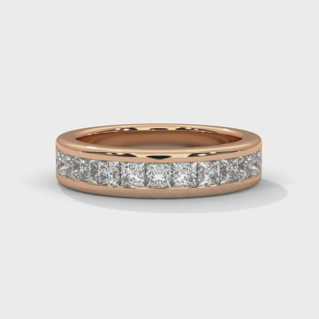 Princess Cut Moissanite Half Eternity Band with Channel Set
