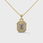 18K Gold Emerald Cut Diamond Pendant with Halo

