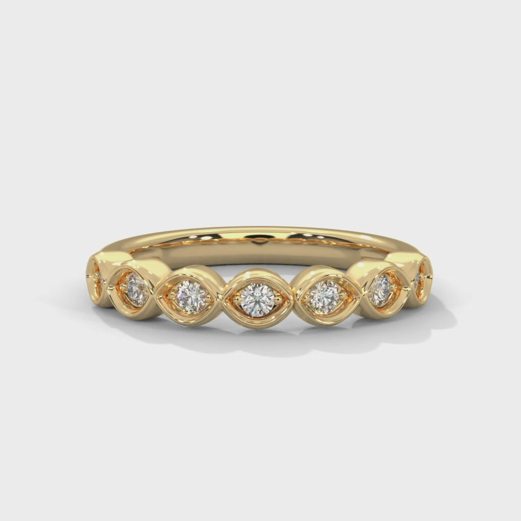 7 Round moissanite Wedding Half Eternity Band with bezel set in 10K White Gold

