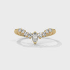 Marquise and round moissanite v shaped wedding band in 10K Yellow Gold