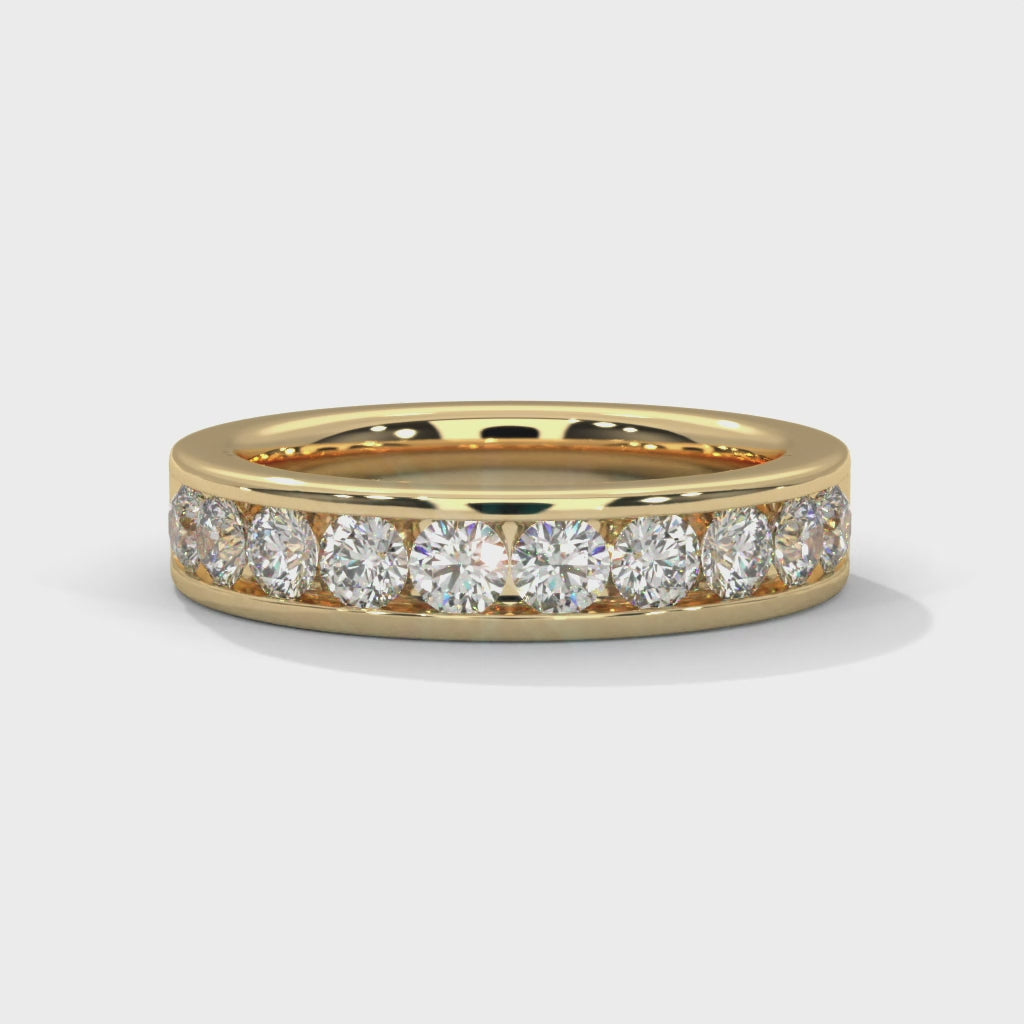 18K Gold Round Cut Moissanite Channel Set Wedding Band in 10K gold

