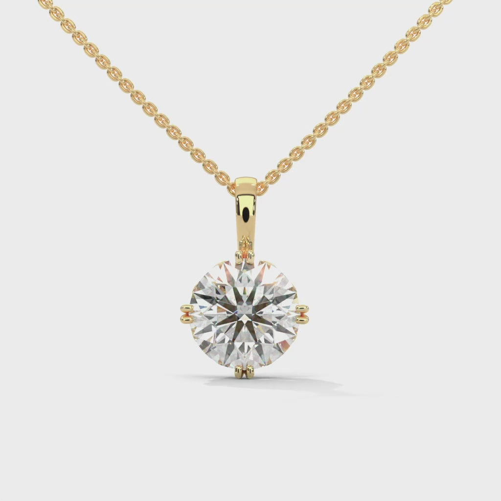 Round Cut Diamond Solitaire Pendant with4 Double Claw Prong setting