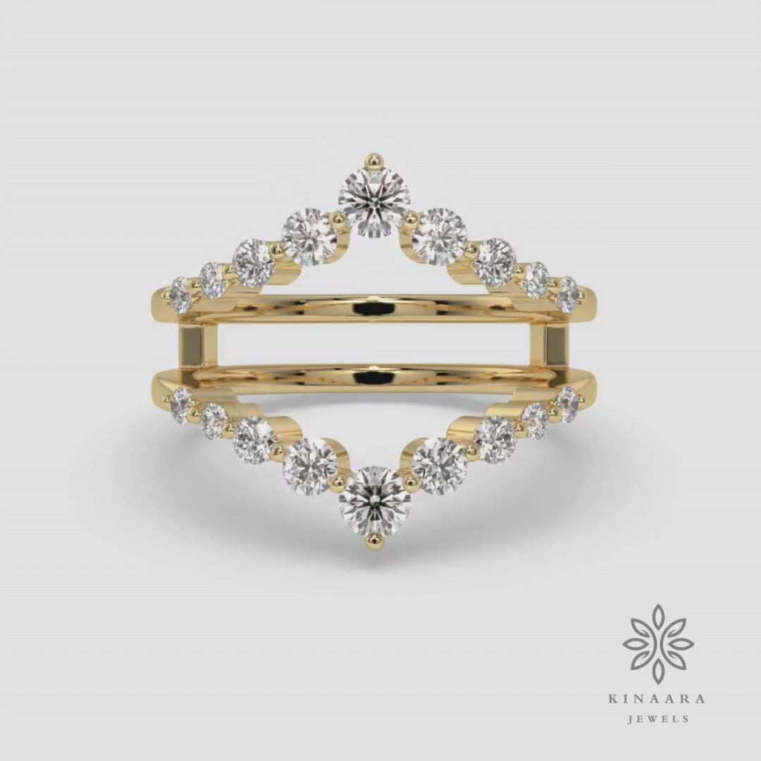 0.688 Ct Round Cut Moissanite Enhancer Wedding Ring, Guard Wedding Band