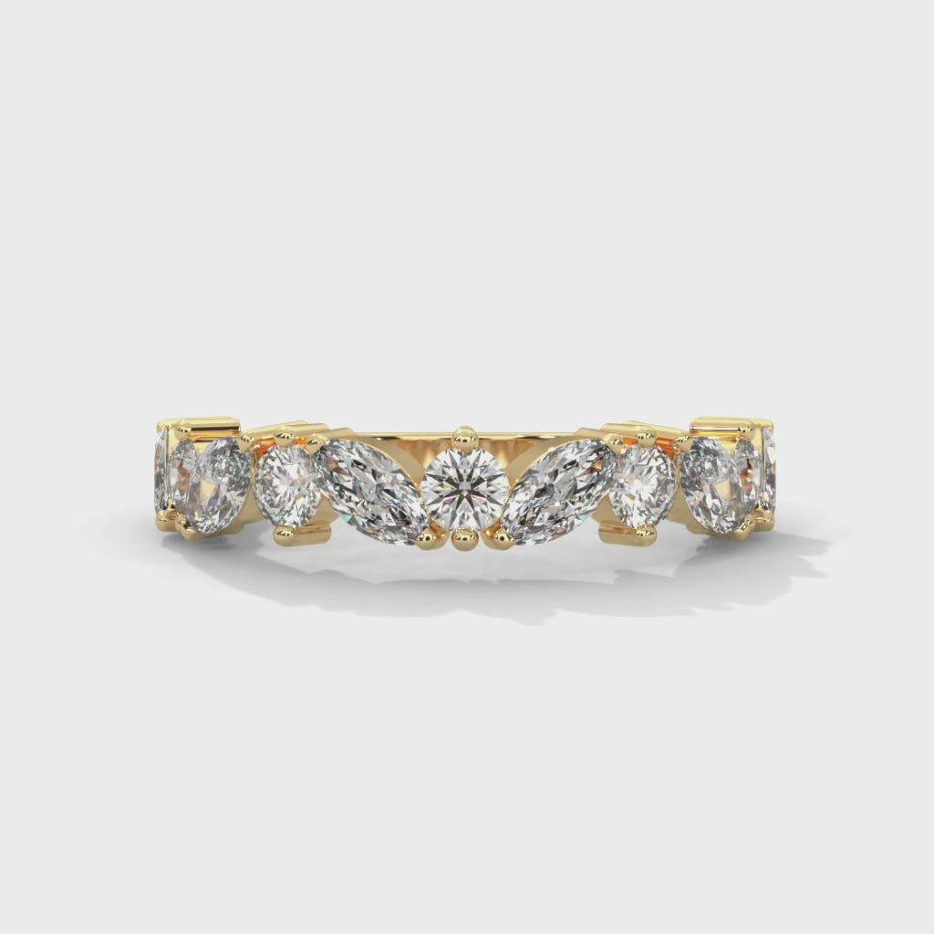 round and marquise cut moissanite half eternity band in 10K Yellow gold

