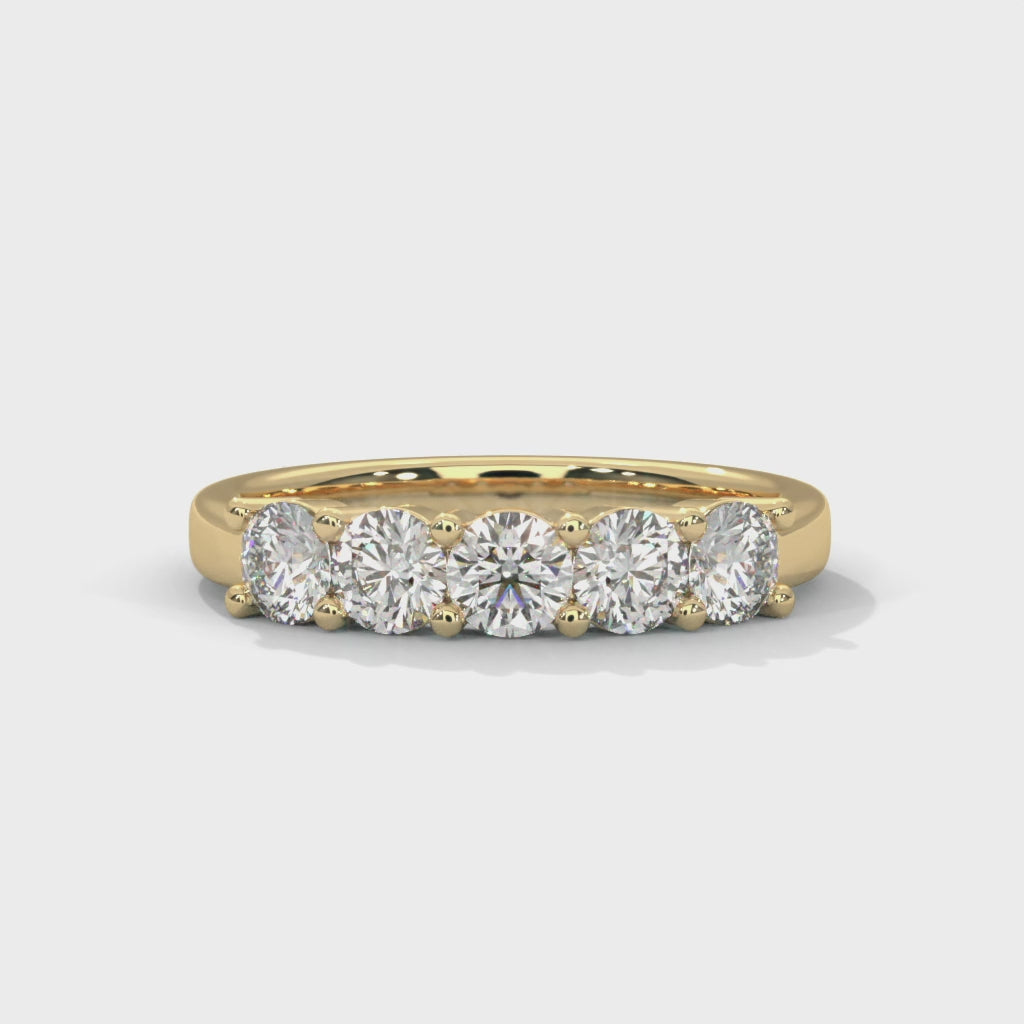 Round Cut Moissanite Five Stone Diamond Wedding Band in 10K gold

