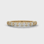 round cut moissanite u prong half eternity wedding band in 10K yellow gold

