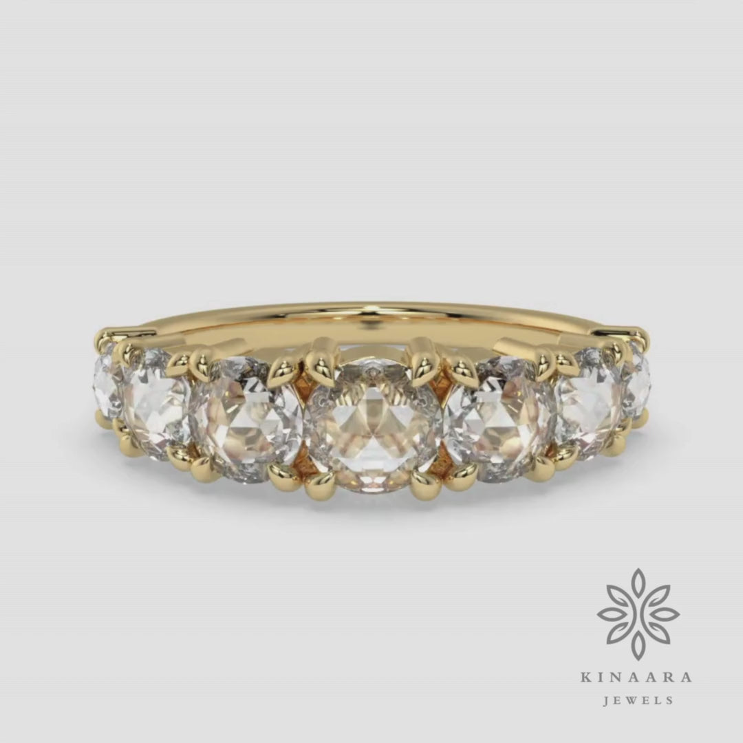 2.00 CT Round Cut Rose Cut Moissanite Wedding Band & Moissanite Half Eternity Wedding Band