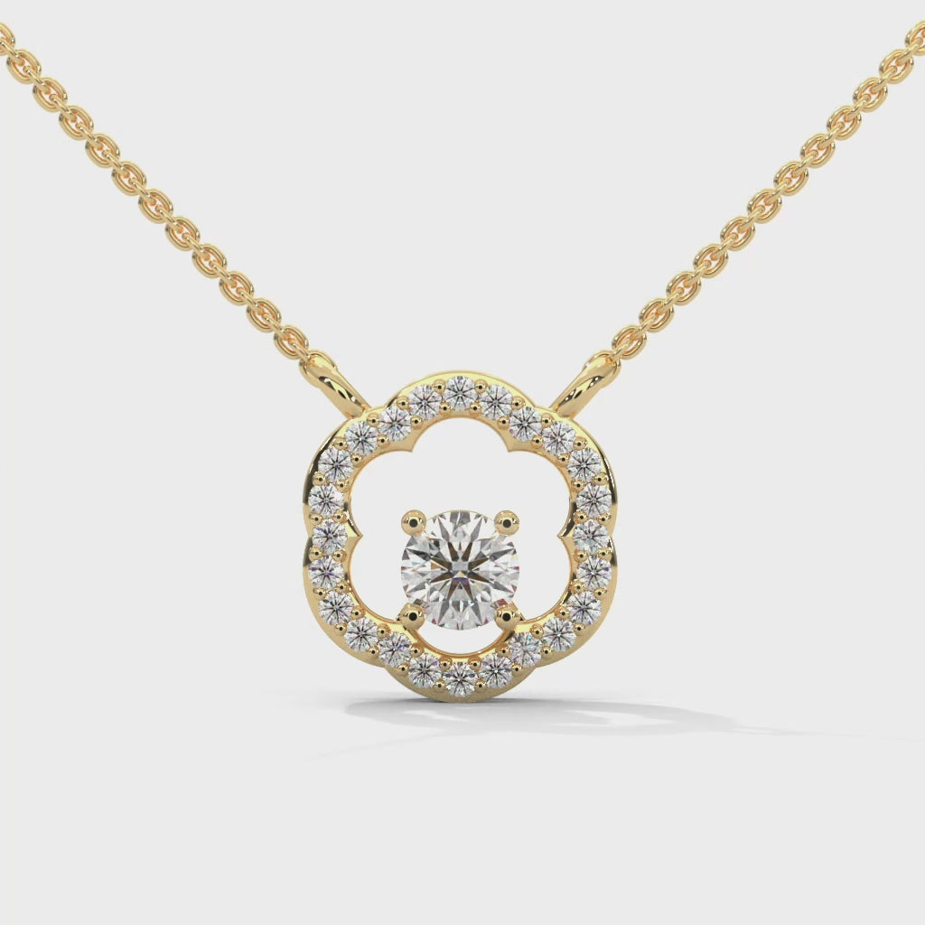Round Diamond Floral Pendant in 10k Gold