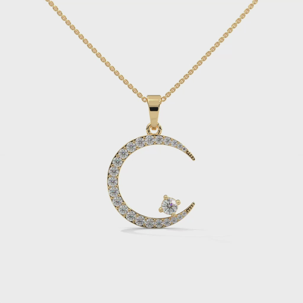Moon Diamond Pendant Necklace in 18k Gold