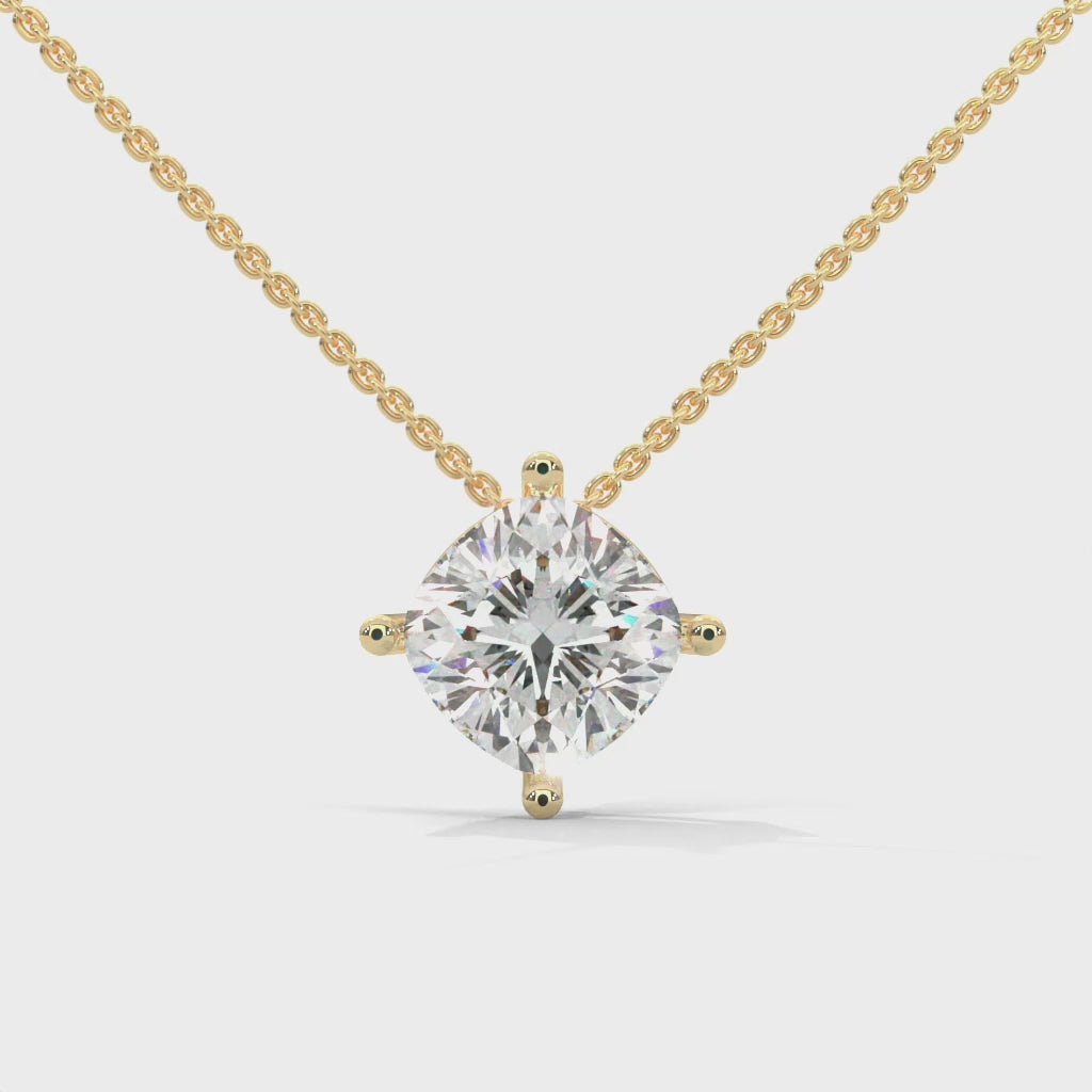 Cushion Cut Diamond Solitaire Pendant in 10K Gold